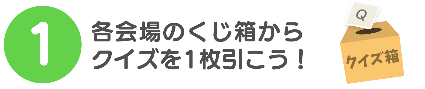 各会場のくじ箱からクイズを1枚引こう！